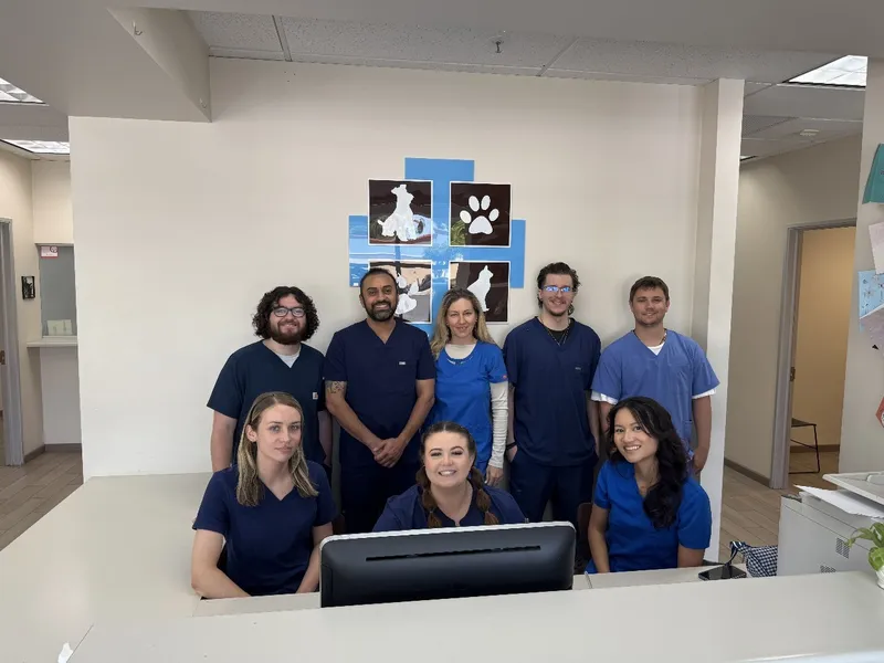 Veterinary team at Animal Medical Center of Pleasanton in scrubs at a welcoming reception.